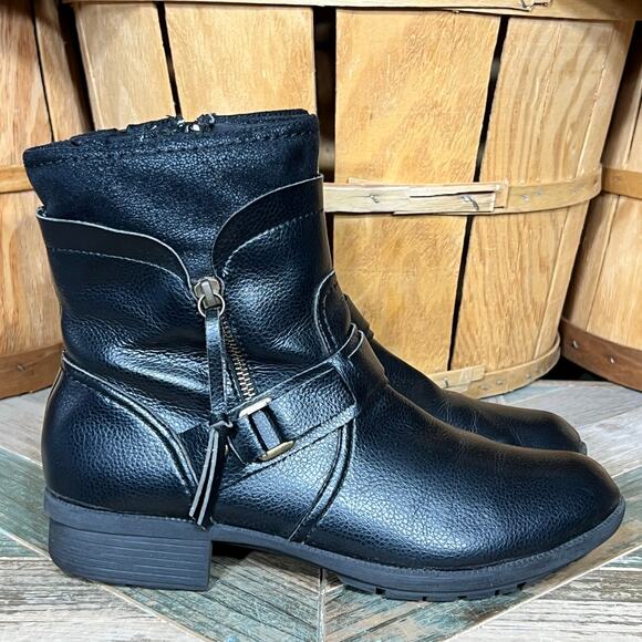 Clarks Riddle Avant Black Leather Zip-Up Bike Moto Ankle Boots Womens Size 10 - Picture 1 of 12